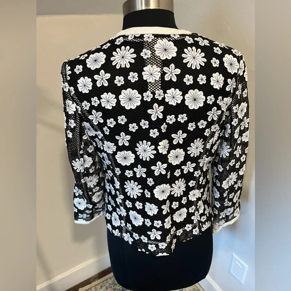 ZELDA Vintage Black/White Floral Faux Leather Cutout Mesh Jacket - Picture 9 of 11